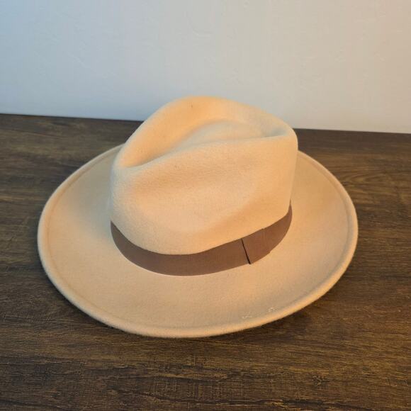 Crazy Train 100% Wool Wide Brim Fedora Hat Western Rancher Tan 57cm